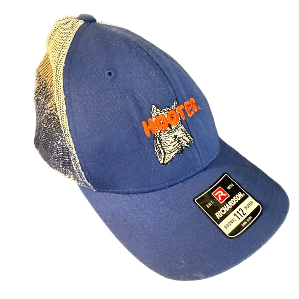 Hooters Owl Logo Richardson 112 Trucker Hat Handmade RARE Blue Snapback